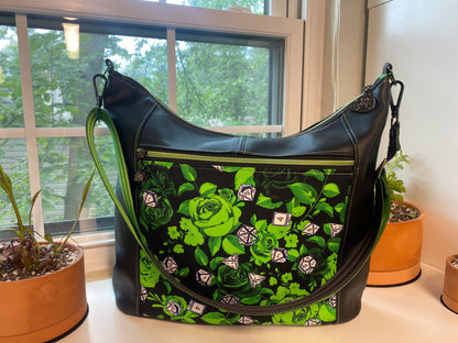 Green Floral Dice Slouchy Hobo Bag