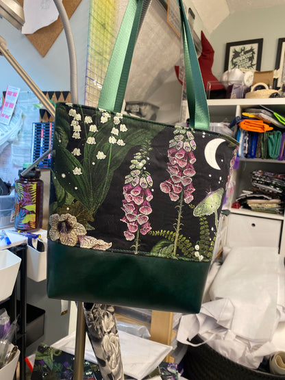 Green Floral Moth Tote